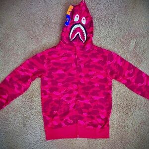 Bape Red Camo Shark Zip-Up Sweater
